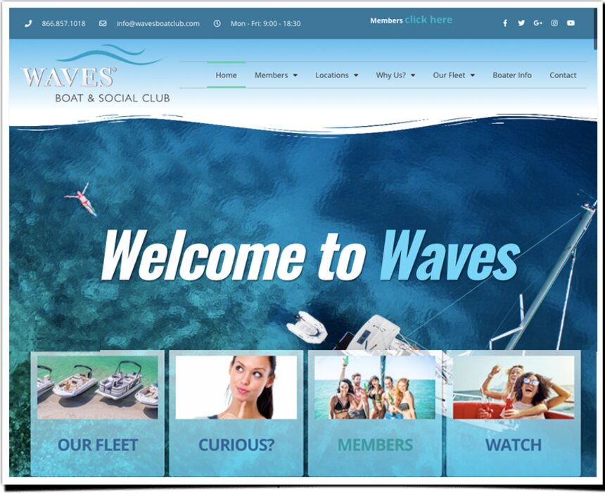 Waves Boat & Social Club website by Agenity